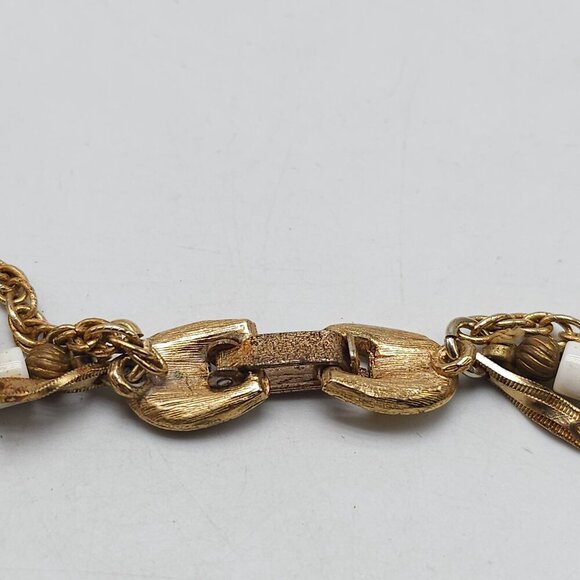 Vintage Gold White Acrylic Multi-Strand Necklace With Tassel Pendant - Picture 3 of 7